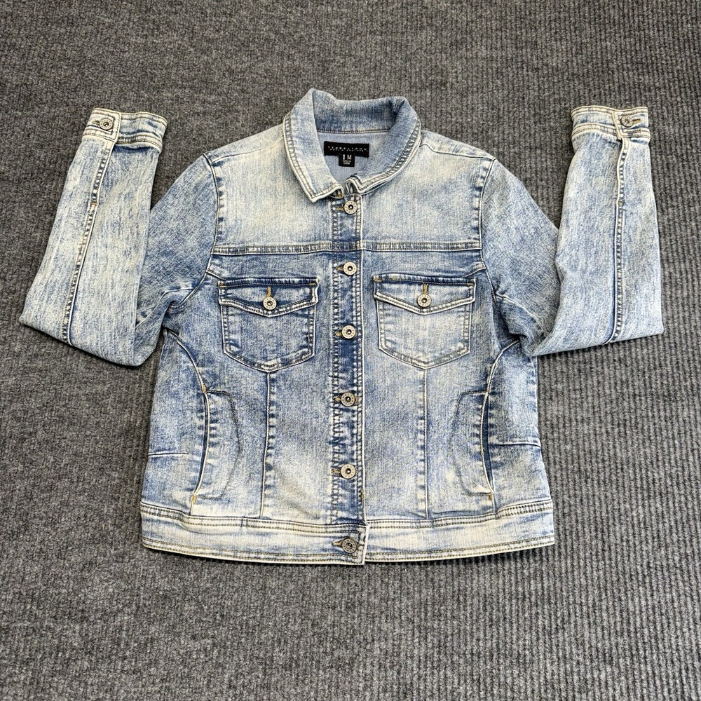 Tinseltown Denim Couture Acid Wash Trucker Jean Jacket Womens Medium Blue Cotton